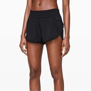LULULEMON BLACK TRACKER SHORTS LOW RISE 4”